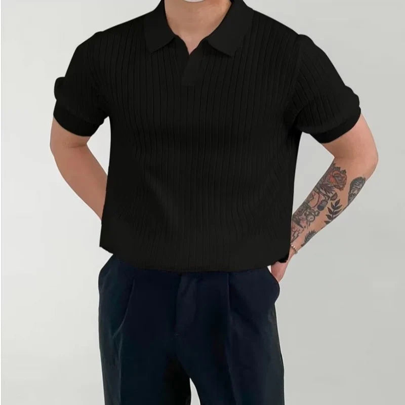 Polo Tricoté à Col V – Chic Décontracté